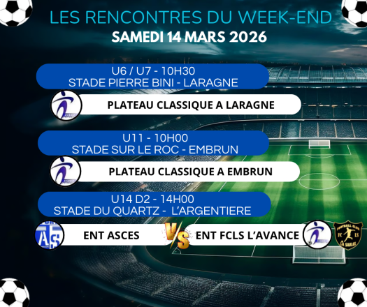 📣 Programme des matchs du week-end !